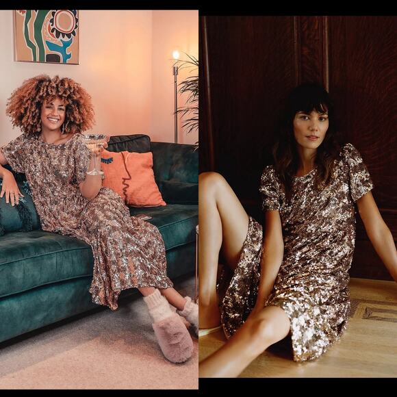 Maeve Bernadette Sequin Tiered Midi Dress - Picture 2 of 14